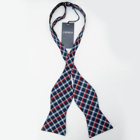 Daniel Cremieux Blue Red Plaid 100% Silk Self Tie Bow Tie - Picture 3 of 6